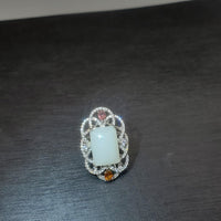 Genuine White Jade Ring Sterling Silver Adjustable Jade Jewelry 1075
