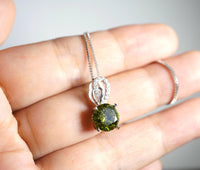 8mm 2ct Round Peridot Necklace - Sterling Silver Halo Lab Created Peridot Pendant - Halo Green August Birthstone Jewelry 087