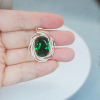 Large emerald Necklace - 18KRose gold @ Sterling Silver - Large Oval Green Emerald Pendant - Heart Chakra Healing #1019