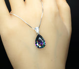 Large Teardrop Mystic Topaz Necklace - White Gold Plated Sterling Silver - Pear 6 CT Rainbow Topaz Pendant #565