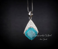 Rhombic Style Large Paraiba Necklace - Sterling Silver 18KGP - Gemstone Cushion Cut Paraiba Tourmaline Pendant - blue gemstone #397