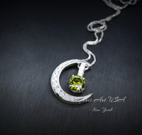 Crescent Moon Peridot Necklace - 18kgp Sterling Silver - One Necklace Two wear - Green Peridot Pendant - Gemstone Moon Jewelry #227