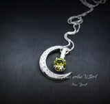 Crescent Moon Peridot Necklace - 18kgp Sterling Silver - One Necklace Two wear - Green Peridot Pendant - Gemstone Moon Jewelry #227