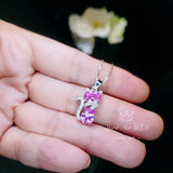 Cat Pink Tourmaline Necklace, Kitty Cat Pendant Gemstone White Gold Plated Sterling Silver Pets Lover Jewelry #213