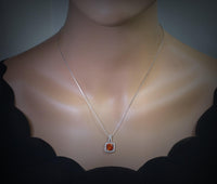 Red Orange Sunstone Necklace - Tangerine Orange Sapphire Pendant - High Quality Square Sterling Silver 2 CT Jewelry #267