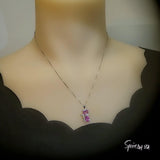 Cat Pink Tourmaline Necklace, Kitty Cat Pendant Gemstone White Gold Plated Sterling Silver Pets Lover Jewelry #213