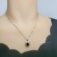 Natural Black Onyx Necklace - Sterling Silver Lotus Flower - Gold inner Circle Genuine Energy Root Chakra Black Onyx Pendant #546
