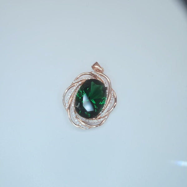 Large emerald Necklace - 18KRose gold @ Sterling Silver - Large Oval Green Emerald Pendant - Heart Chakra Healing #1019