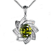 Green Peridot Spiral Necklace - White Gold coated Sterling Silver - Milky Way Spiral Galaxy Energy Vortexes Windmill Pendant #849