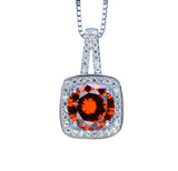 Red Orange Sunstone Necklace - Tangerine Orange Sapphire Pendant - High Quality Square Sterling Silver 2 CT Jewelry #267
