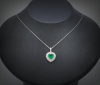 Green Emerald Heart Necklace - Sterling Silver Double Layer Gemstone 1.8 CT Green Heart Emerald Pendant #376