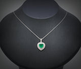 Green Emerald Heart Necklace - Sterling Silver Double Layer Gemstone 1.8 CT Green Heart Emerald Pendant #376