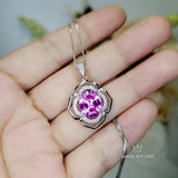 Large Pink Tourmaline Necklace- Sterling Silver Gemstone Flower OF Life Pendant - Oval 4 ct Wedding Bridal Pendant #630