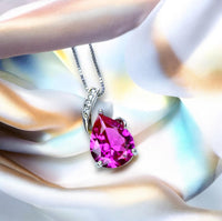 Simple Pink Sapphire Necklace, Large Teardrop Pink Sapphire Jewelry - 18k White Gold @ Sterling Silver #606