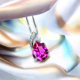 Simple Pink Sapphire Necklace, Large Teardrop Pink Sapphire Jewelry - 18k White Gold @ Sterling Silver #606