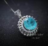 Large Paraiba Necklace - 18KGP @ Sterling Silver - Sunflower Style - 5 ct Blue Paraiba Tourmaline Pendant #406