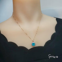 Paraiba Necklace - Rose Gold Coated Sterling Silver Solitaire 4 CT Blue Paraiba Tourmaline Necklace #378