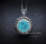 Large Paraiba Necklace - 18KGP @ Sterling Silver - Sunflower Style - 5 ct Blue Paraiba Tourmaline Pendant #406
