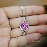 Large Pink Tourmaline Necklace - Gemstone Wave 3 CT Large Pink Tourmaline Pendant - White Gold coated Sterling Silver Jewelry #660