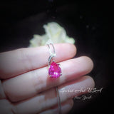 Simple Pink Sapphire Necklace, Large Teardrop Pink Sapphire Jewelry - 18k White Gold @ Sterling Silver #606