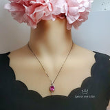 Large Pink Tourmaline Necklace - Gemstone Wave 3 CT Large Pink Tourmaline Pendant - White Gold coated Sterling Silver Jewelry #660