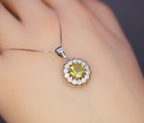 Genuine Peridot Necklace - Sterling Silver Green Peridot Flower Necklace Diamond 18k white gold 1079