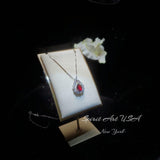 Spessartite Garnet Necklace - Teardrop Gemstone Halo Garnet Pendant - 18kgp @ Sterling Silver - January Birthstone #410