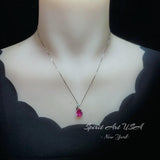 Simple Pink Sapphire Necklace, Large Teardrop Pink Sapphire Jewelry - 18k White Gold @ Sterling Silver #606