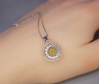 Genuine Peridot Necklace - Sterling Silver Green Peridot Flower Necklace Diamond 18k white gold 1079