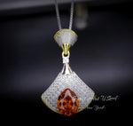 Brilliant Sunstone Necklace - Full Sterling Silver - White Gold coated - Gemstone Drop 3 CT Orange Spessartite Garnet Jewelry #828