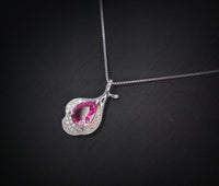 Dainty Pink Tourmaline Necklace Sterling Silver Leaf Pink Gemstone Jewelry #379