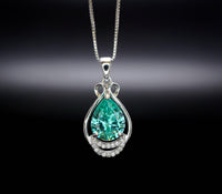 Teardrop Green Paraiba Necklace - 18kgp @ Sterling Silver - Pear Cut Green Tourmaline Pendant #945