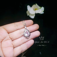 Morganite Necklace Gemstone Leaf Style 18kgp @ Sterling Silver - 2.75 CT Pink Gemstone - June Birthstone - Teardrop Morganite Jewelry #731
