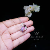 Rainbow Purple Opal Necklace - White Gold coated Sterling Silver Purple Opal Pendant - Butterfly Necklace #511