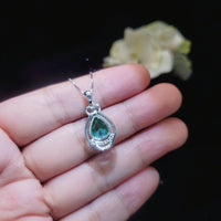 Teardrop Green Paraiba Necklace - 18kgp @ Sterling Silver - Pear Cut Green Tourmaline Pendant #945