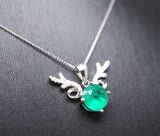 Emerald Necklace - Sterling Silver Deer Antler Necklace - 18kGP - 8 MM 2 CT Round Cut Green Emerald Jewelry #460