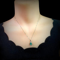 Teardrop Green Paraiba Necklace - 18kgp @ Sterling Silver - Pear Cut Green Tourmaline Pendant #945