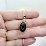 Black Onyx Necklace, Gemstone Crown Rose Gold coated 925 Sterling Silver Black Onyx Pendant Root Chakra Healing #430