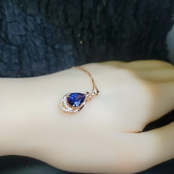 Tanzanite Necklace - Rose gold coated Sterling Silver Blue Tanzanite Pendant - 2.75 CT Lab Created Energic December Birthstone #953