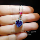 Double Heart Tanzanite Necklace -Gemstone Heart Connect Heart Pendant - 18KGP Sterling Silver - December Birthstone #740