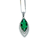 Marquise Style Emerald Necklace - 18kgp @ Sterling Silver - Large Emerald pendant Green Horse eye jewelry #959