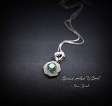 Green Diopside Emerald Necklace Rose Flower Style - 18kgp Sterling Silver - Dainty Round Cut Gemstone Halo Diopside Pendant #398