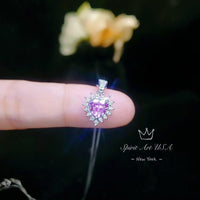 Tiny Pink Heart Necklace - pink Sapphire Tourmaline Necklace sterling silver 022