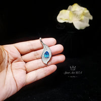 Gemstone Leaf Blue Topaz Necklace - White Gold coated Sterling Silver - Teardrop 2.75 CT Swiss Blue Topaz Jewelry - November Birthstone #983