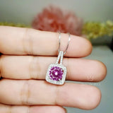 Sterling Silver Pink Tourmaline Necklace - 18KGP @ Sterling Silver - Square Pink Tourmaline Pendant #144