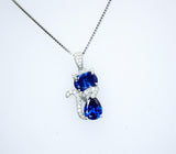 Blue Tanzanite Necklace, Kitty Cat Lover - Deep blue Tanzanite Pendant - Gemstone White Gold Plated Sterling Silver Pets Lover Jewelry #220