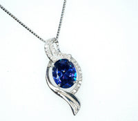 Large Diamond Wave Tanzanite Necklace White Gold coated Sterling Silver 2.8 CT Lab Created Blue Tanzanite Pendant - December Birthstone #666