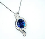 Large Diamond Wave Tanzanite Necklace White Gold coated Sterling Silver 2.8 CT Lab Created Blue Tanzanite Pendant - December Birthstone #666