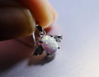 Fire Opal Necklace - Tiny White Opal Pendant - Full Sterling Silver Penguin Necklace - Tiny Rose Gold Bird Choker 1086
