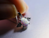 Fire Opal Necklace - Tiny White Opal Pendant - Full Sterling Silver Penguin Necklace - Tiny Rose Gold Bird Choker 1086
